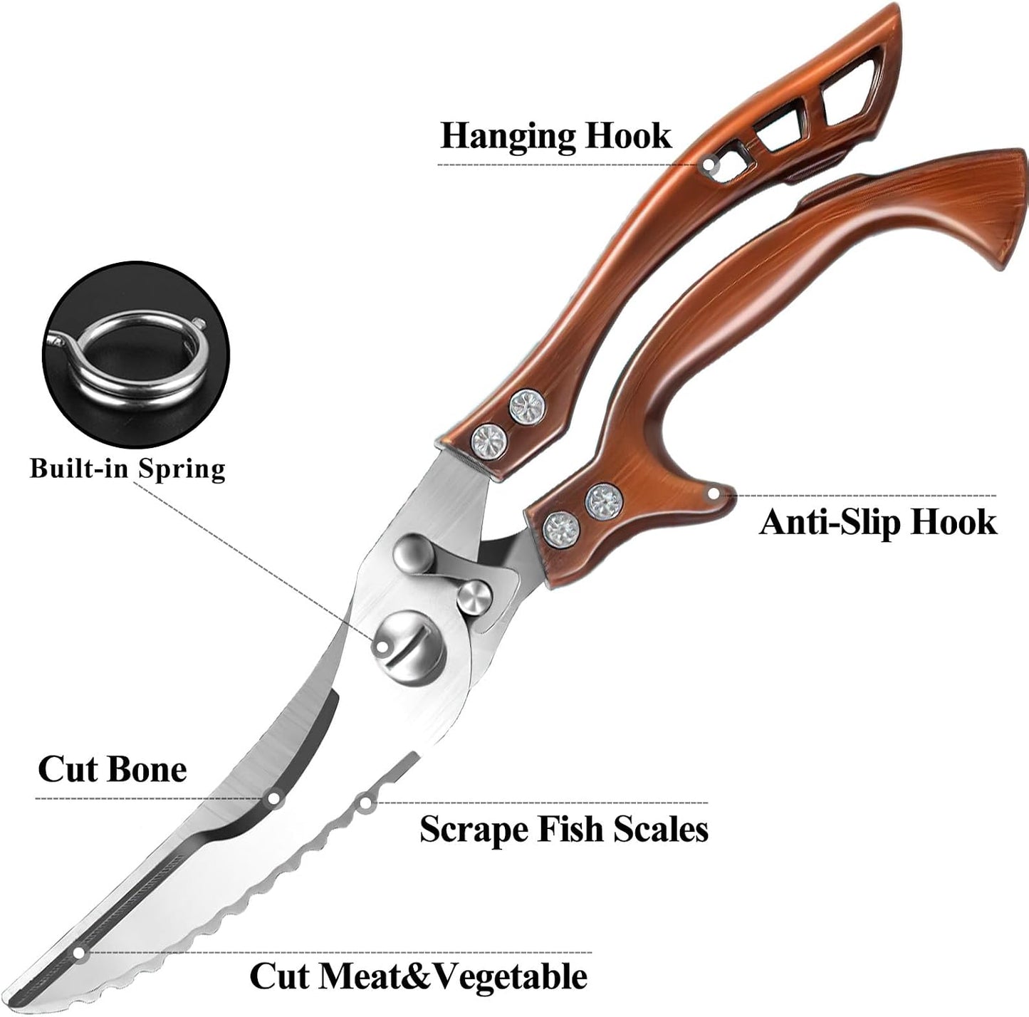 Zicolu Poultry Shears Heavy Duty Professional, Multipurpose Kitchen Shears with Sheath, Spring-Loaded Stainless Steel Chef Scissors Cutting Bone, Chicken, Fish, Food, Meat, Full Steel Handle Silver