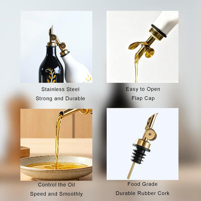 Oil and Vinegar Dispenser with Spout Set of 2, 13.5oz Olive Oil Dispenser Bottle for Kitchen Leakproof Oil Containers with Stainless Steel Pourer Suitable for Oil, Vinegar, Soy Sauce