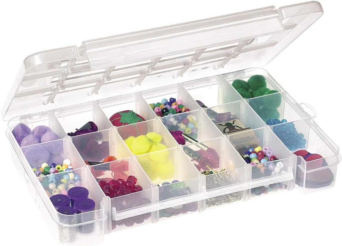 Akro-Mils 05705 Plastic Portable Parts Storage Case for Hardware and Crafts with Hinged Lid and 4 Adjustable Dividers, (8-3/8-Inch x 5-Inch x 1-5/8-Inch), Small, Clear