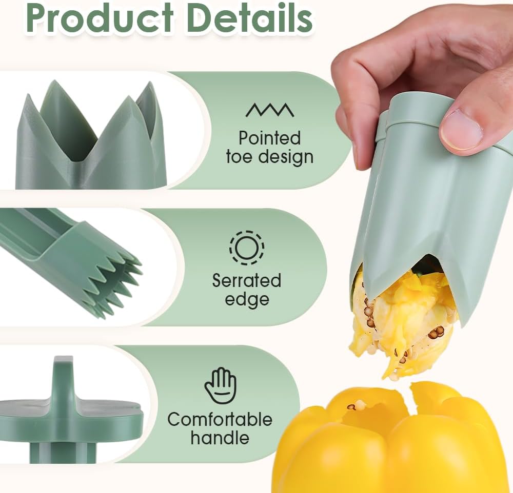 Pepper Seed Corer Remover,2025 Upgraded 2-In-1 Bell Pepper Cutter & Deseeder for Effortless,Fruit Pepper Corer, Kitchen Gadgets for Bell Pepper Jalapeno Bitter Melon Corers (White)