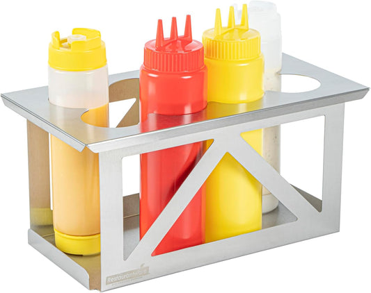 Restaurantware Stainless Steel Bottle Organizer - 1 Count - 6.299 x 7.087 x 0.394 Inches - Dishwasher-Friendly Condiment Holder - Kitchen Bottle Rack - Space-Saving Design - Silver