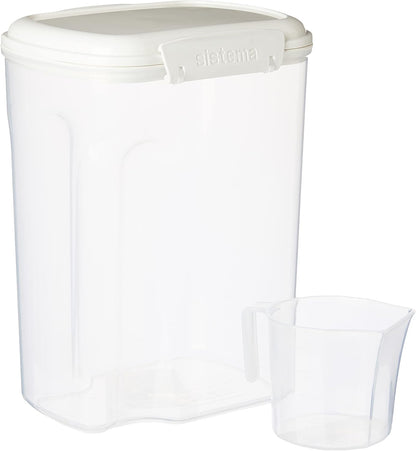 Sistema Flour and Sugar Storage Containers for Pantry with Lids and Measuring Cup, Dishwasher Safe, 13.7-Cup, White