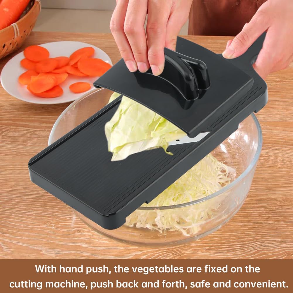Mandoline Slicer for Kitchen, Multifunctional Handheld Potato Cucumber Slicer, Vegetable Mandoline Slicer with Hand Holder Cabbage Shredder Food Slicer for Potatoes, Onion(black)
