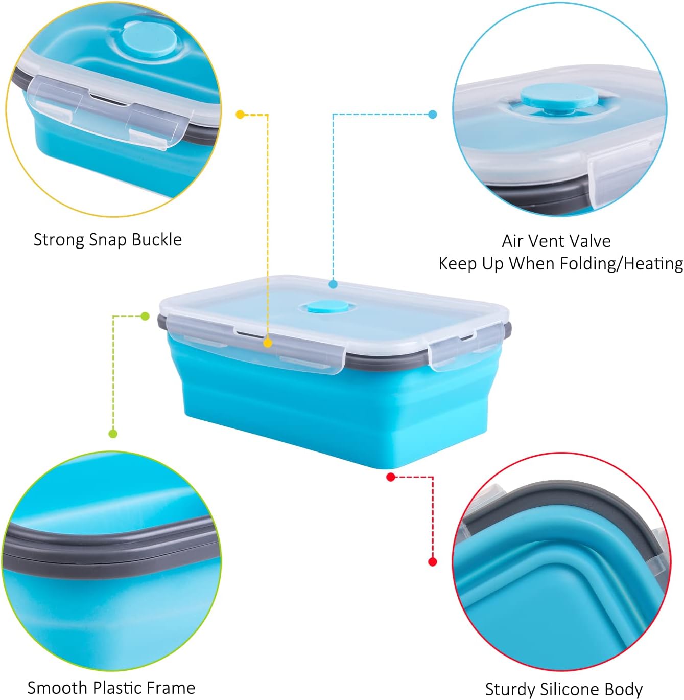 Collapsible Food Storage Containers with Lids, 4 Pack, 40 oz Silicone 1-Compartment Meal Prep Containers Reusable, Lunch Bento Boxes for Adults, Microwave Freezer Dishwasher Safe, BPA-Free, Black
