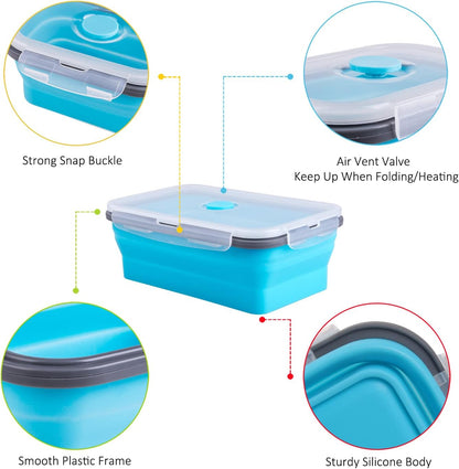 Collapsible Food Storage Containers with Lids, 4 Pack, 40 oz Silicone 1-Compartment Meal Prep Containers Reusable, Lunch Bento Boxes for Adults, Microwave Freezer Dishwasher Safe, BPA-Free, Black