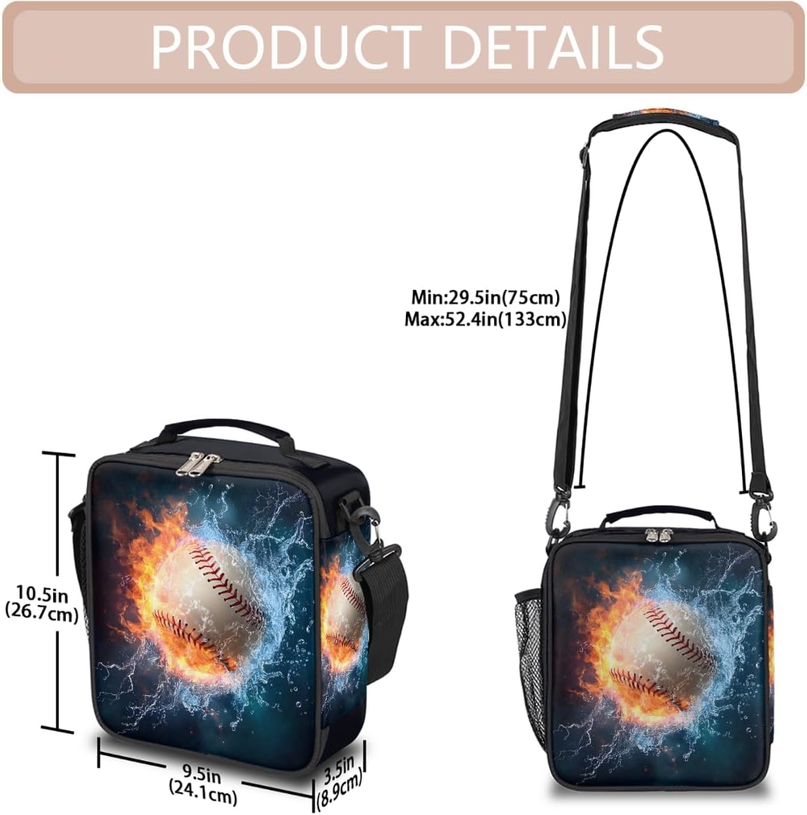 cfpolar Skull Skateboard Lunch Box for Boys Girls, Insulated Lunch Bags for Kids Reusable Mini Cooler Lunch Tote Lunchbox Thermal Meal Tote Kit with Shoulder Strap for Work School Picnic