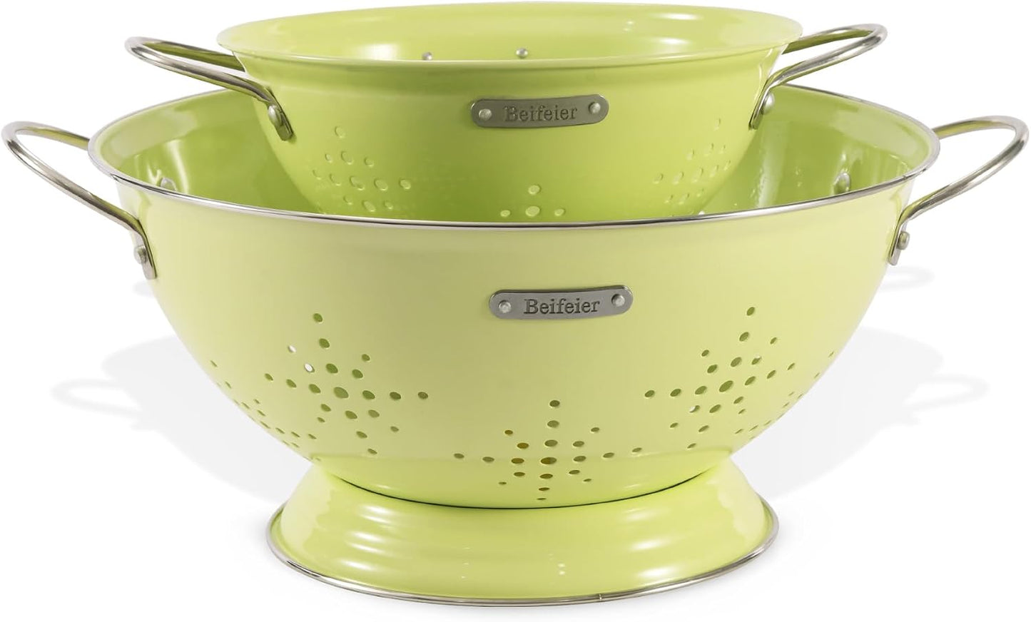 Metal Colander 2 Pack, Strainer Bowel with Handles 2Qt & 6Qt Powder Coated Solid Ring Base Heavey Duty Kitchen Drainer Basket for Pasta Veggies and Fruits,New Home Apartment Essentials (Almond Cream)