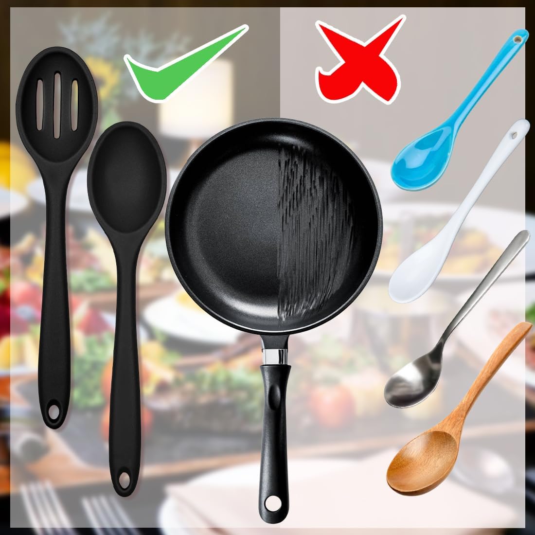 ELANE 8 Pcs Silicone Cooking Utensils Set,Silicone Serving Spoons Cooking Spoons for Nonstick Cookware for Kitchen Salads