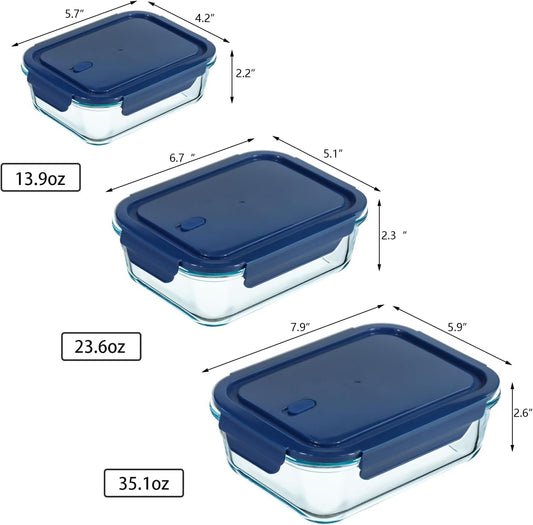 6 Pieces Rectangle Glass Food Storage Containers with Lids, Meal Prep Containers for Food Storage, BPA Free & Leak Proof (3 lids & 3 Containers) 13.9oz, 24oz, 35oz (Pink)