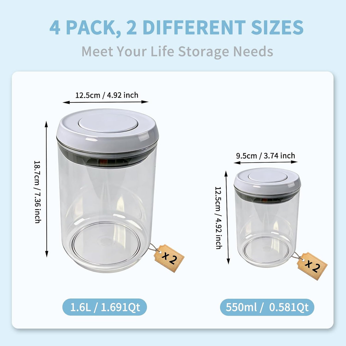 Airtight Pop Top Food Storage Container Sets with Lids 6Pcs Round Rectangle Pop Containers for Kitchen Pantry Organization BPA-Free Stackable Kitchen Storage for Cereal Flour Sugar 0.6qt *4, 3.6qt *2