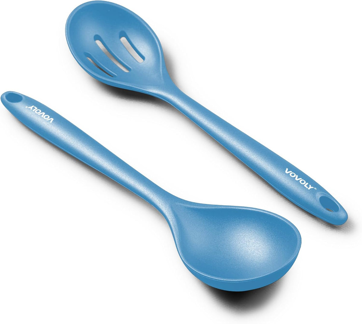 VOVOLY Silicone Spoons for Cooking, Solid & Slotted Spoon Set, Med, Black