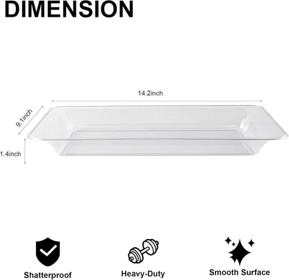 6-Pack 14" x 9" Clear Large Plastic Serving Trays, Reusable Serving Platters for Dessert, Fruit, Snacks, Cookies, Heavy Duty Food Serving Tray for Kitchen, Party