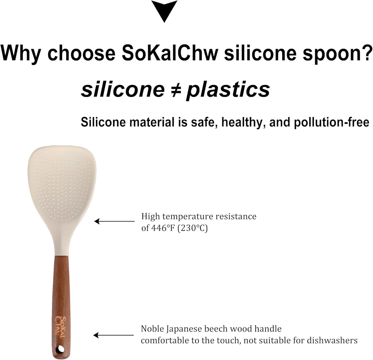 Silicone Spatula and Rice Spoon with Wooden Handle, Non-Stick, Heat Resistant, for Cooking, Mixing, Scooping (White, 9-inch rice spoon)