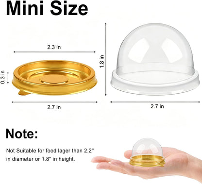 Zezzxu 50 Pack Mini Cake Containers, Clear Plastic Small Cupcake Boxes with Dome Lids for Individual Chocolate Covered Cookies, Strawberry, Mooncake (Gold)