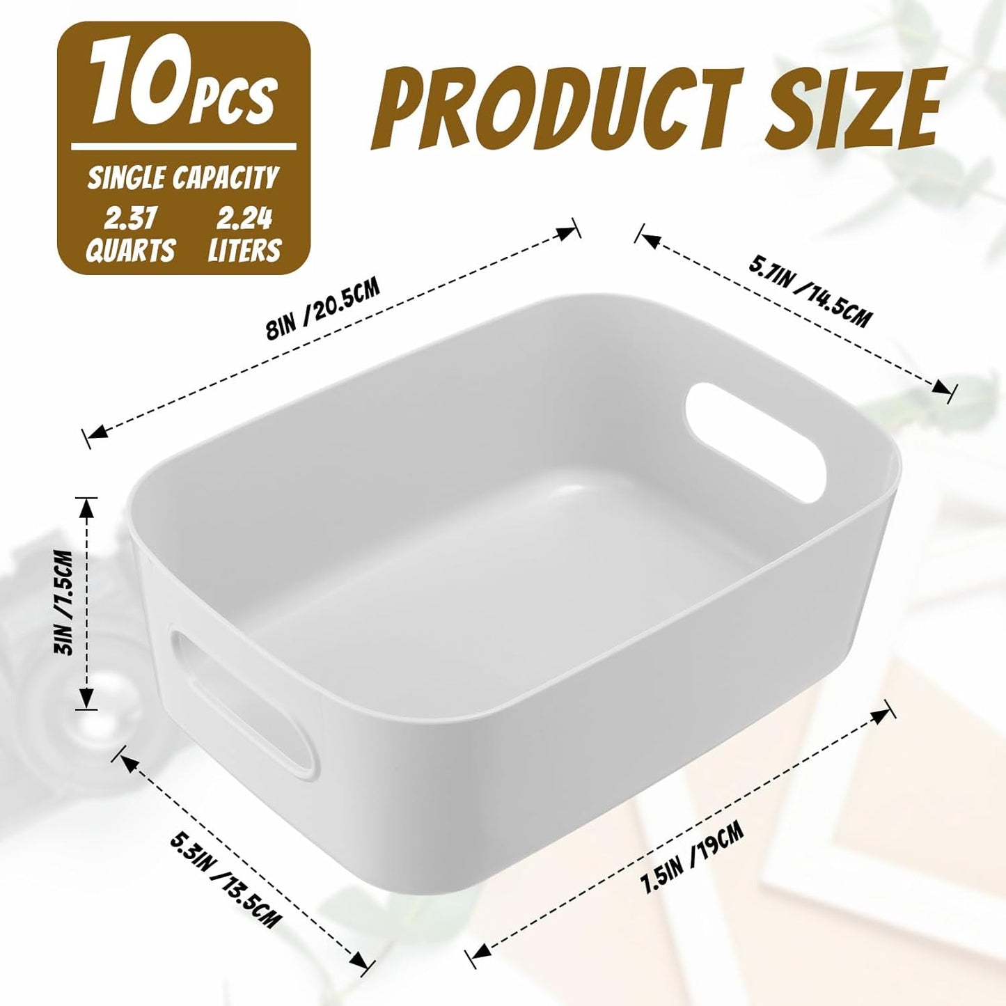 Zopeal Plastic Storage Bins 10 Pcs White Pantry Organizer Bins Small Baskets Storage Containers for Home Kitchen (10 x 7 x 6 Inch)