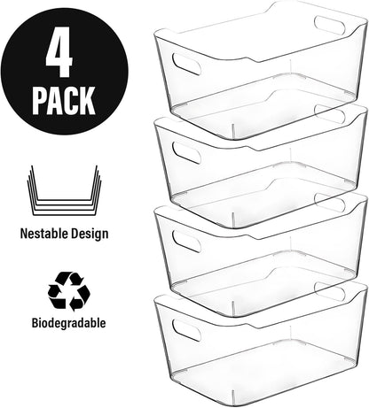 Clear Plastic Storage Bins, Pantry Organizers and Storage Containers, Large Fridge Organizer Bins, Home Kitchen Cabinet Organizer, Medicine Cabinet Bin for Organizing Freezer Closet