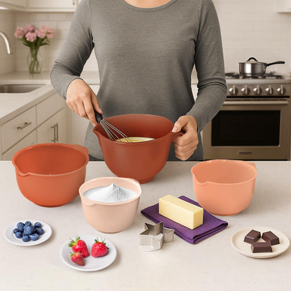 Glad Mixing Bowls with Pour Spout, Set of 4 - Nesting Plastic Bowls (1.2qt, 1.9qt, 2.8qt, and 3qt with Handle) - Non Slip Base, Dishwasher Safe Kitchen Cooking and Baking Supplies, Green