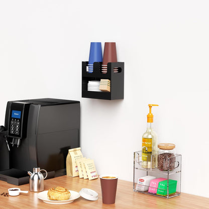 Disposable Coffee Cup Dispenser with Handles, 2-Tier 4 Compartments Clear Acrylic Paper Cup and Lid Storage Organizer for Coffee Bar Kitchen Accessories Restaurant Breakroom Party Supplies