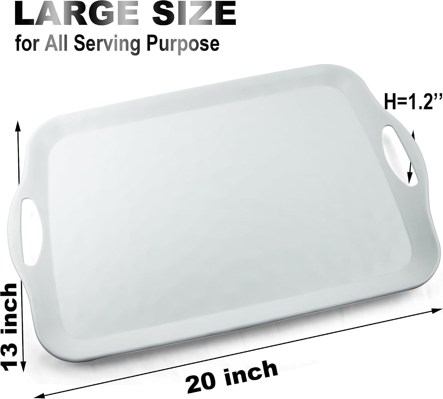 ECOIOU Extra Large Serving Tray with Handles, 20x13 inch, Set of 2 Melamine Platters for Serving Food, Turkey, Cookie, Rectangular Trays for Eating, Raised Dots Matt Finished, Dishwasher Safe, White