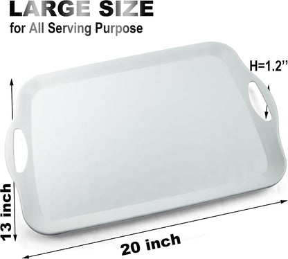 ECOIOU Extra Large Serving Tray with Handles, 20x13 inch, Set of 2 Melamine Platters for Serving Food, Turkey, Cookie, Rectangular Trays for Eating, Raised Dots Matt Finished, Dishwasher Safe, White