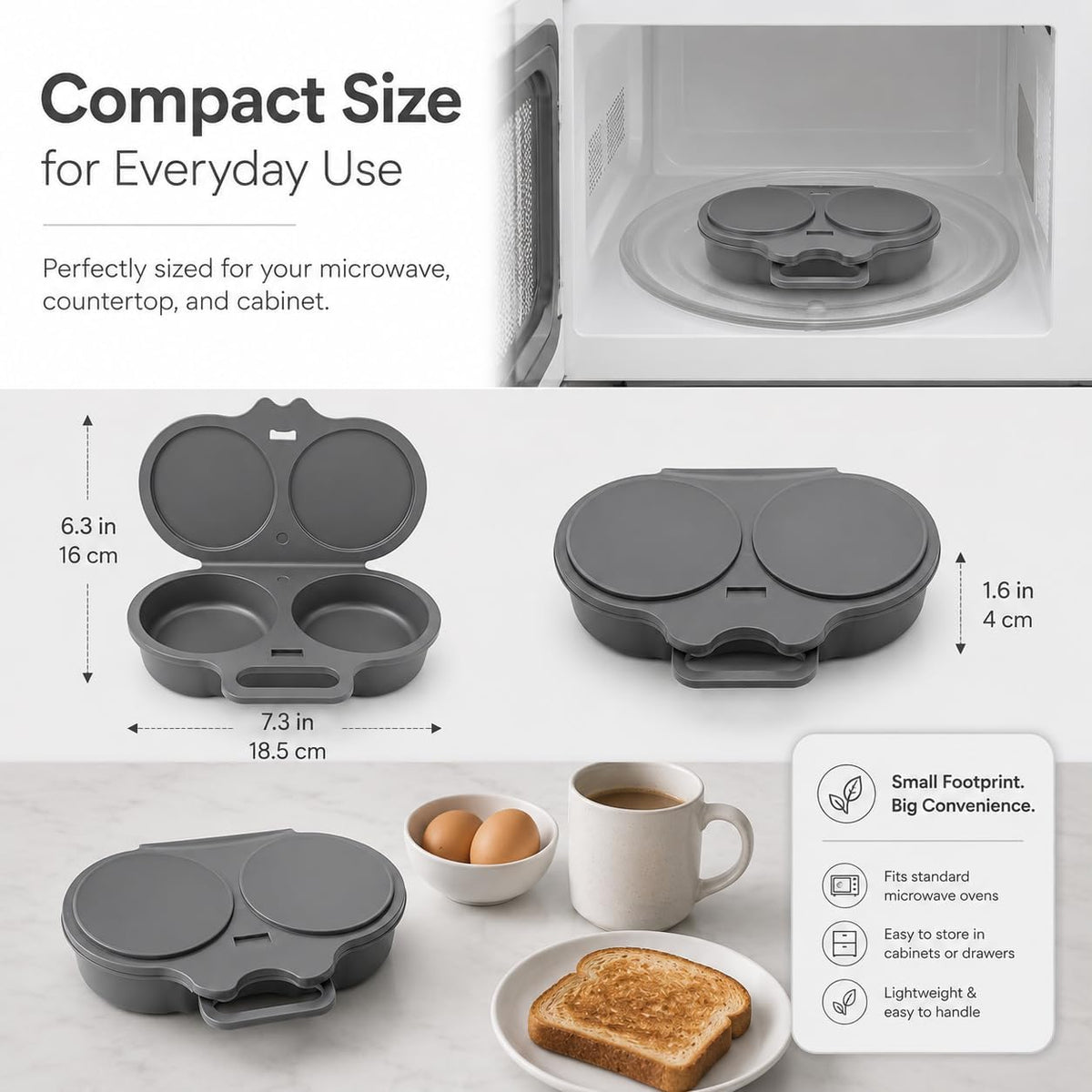 Dual Cavity Microwave Egg Poacher, 2027 New 2-Egg Cooker with Lid，Dark Grey