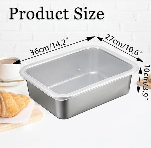 BSTKEY Pizza Dough Proofing Box, Stackable Stainless Steel Food Storage Box Container with Lid, Fits 4-6 Dough Balls, 14.1 x 10.6 Inch Large Capacity Household Pizza Dough Container
