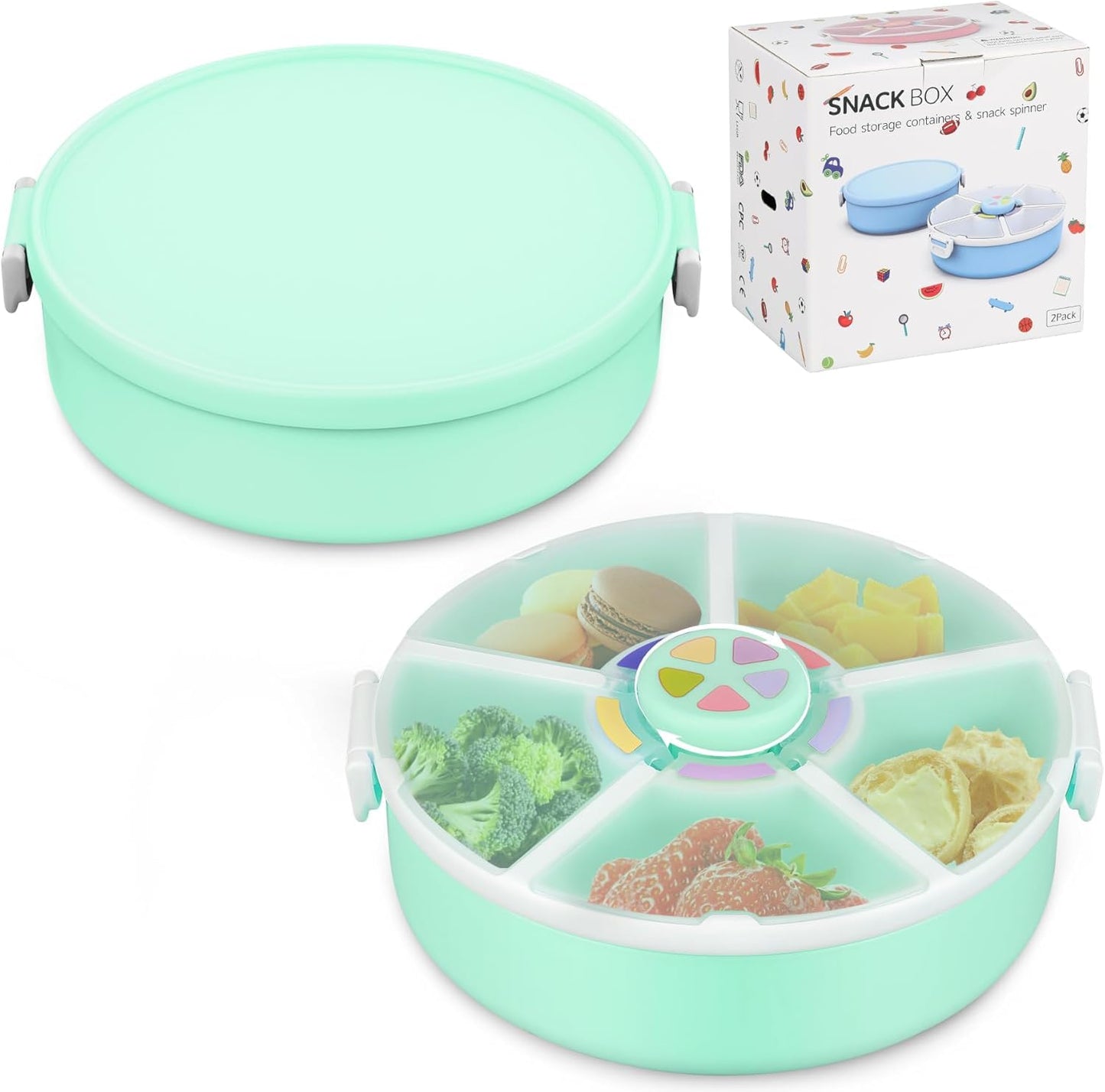 JOOPETALK Kids Reusable Rotating Snack Container with 5 Separate Compartments, Color Matching Opening Lid, BPA/PVC-Free, Dishwasher Safe, Perfect for Travel, School Lunches & On-the-Go Snacking-Purple