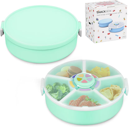 JOOPETALK Kids Reusable Rotating Snack Container with 5 Separate Compartments, Color Matching Opening Lid, BPA/PVC-Free, Dishwasher Safe, Perfect for Travel, School Lunches & On-the-Go Snacking-Purple