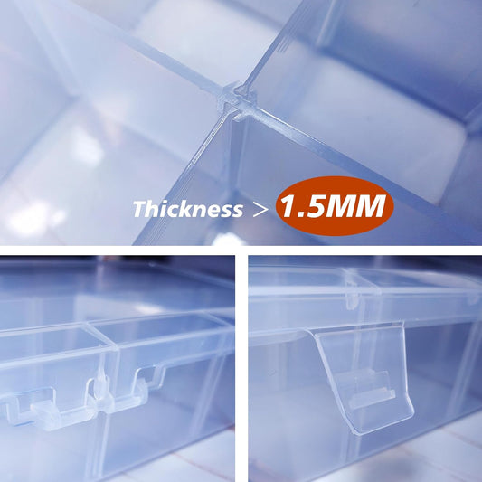 Plastic Organizer Box,12 Grids Clear Bead Organizer Compartment Box with Removable Dividers for Parts,Bead Storage Earring Container Tool Hair Accessories,10.23L x 5.31W x 1.7H inch