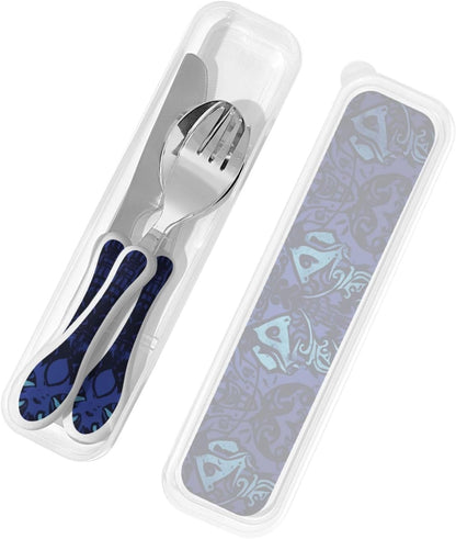 3-Piece Kids Silverware Set With Storage Case, Stainless Steel Reusable Children Safe Knife Spoon Fork Set Blue Active Girl Running Sunset Children Flatware Set For Kids Lunch Box - Colors A
