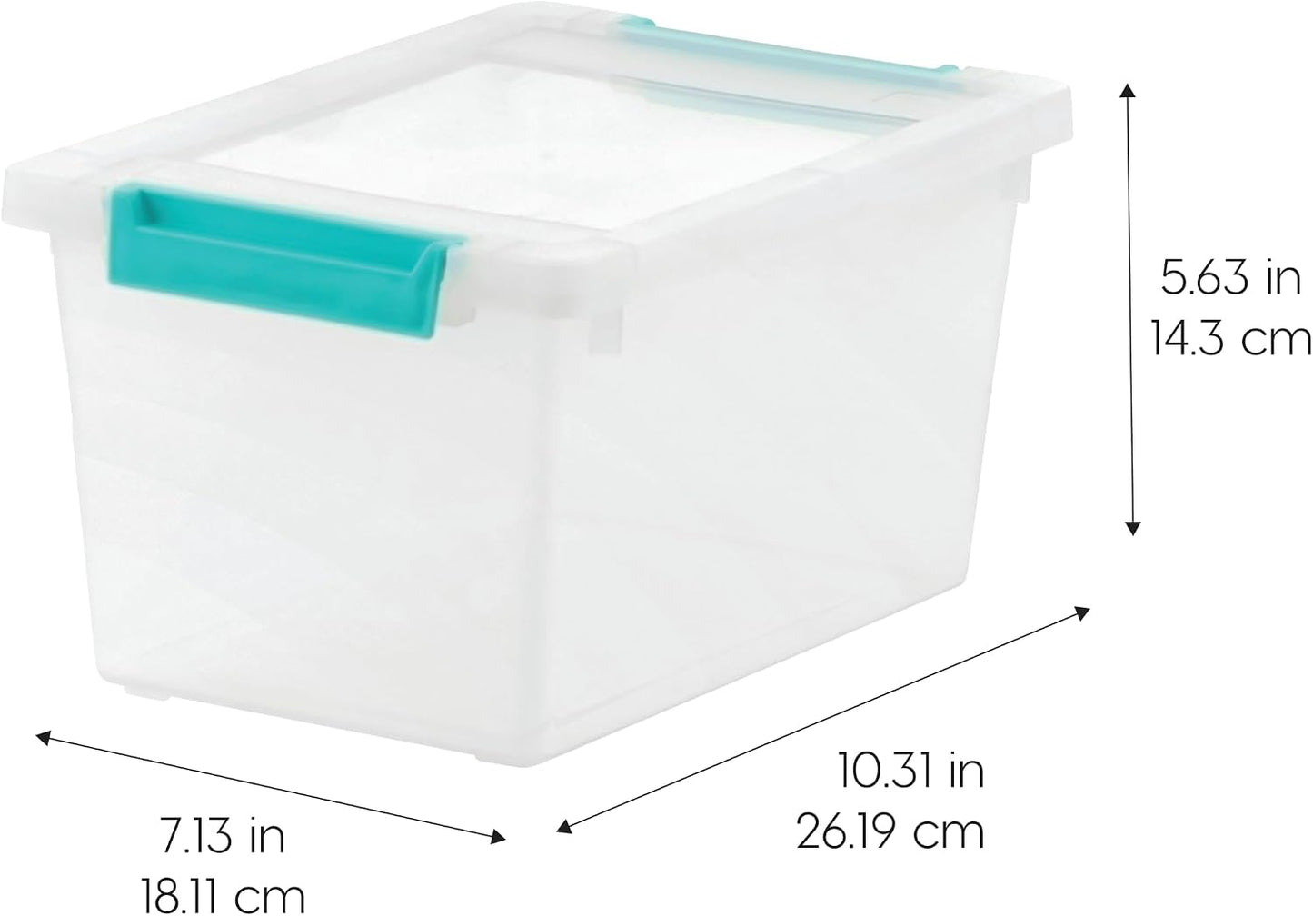 IRIS USA 12 Qt. Craft Storage Bins with Lids, 4-Pack, |Made in USA|, Clip Box, Medium Plastic Sensory Bin Tote Organizer Containers for Art Supplies, Paper, & Office, Stackable - Clear/Seafoam Blue