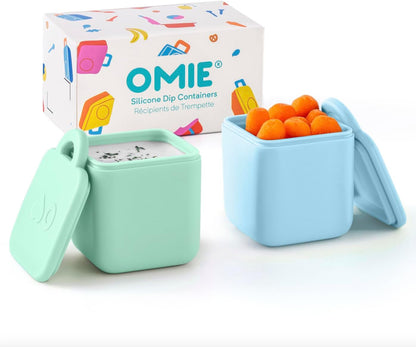 OmieBox (2 pack) Leakproof Dips Containers To Go, Salad Dressing Container, Condiment Container with Lids - Food Safe Silicone - 4 ounces (Blue/Lime)