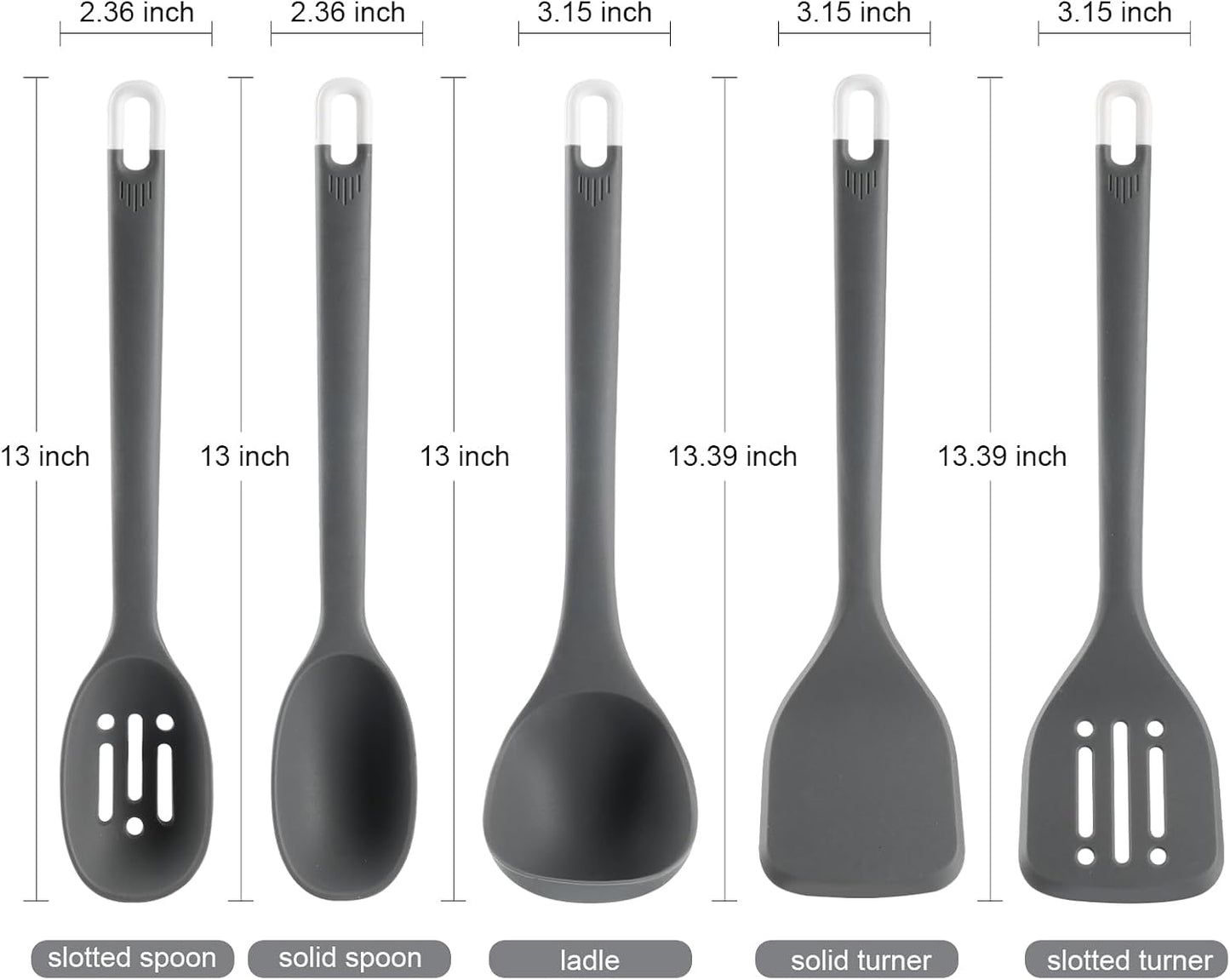 Silicone Kitchen Cooking Utensils Set: MOACC Heat Resistant 13inch Long Kitchen Gadgets, BPA Free Non Stick Rubber Cook Accessories For Food Prep, Frying, Serving, Basting (Light Grey)