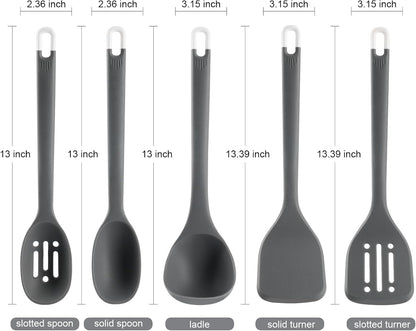 Silicone Kitchen Cooking Utensils Set: MOACC Heat Resistant 13inch Long Kitchen Gadgets, BPA Free Non Stick Rubber Cook Accessories For Food Prep, Frying, Serving, Basting (Light Grey)