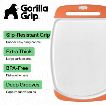 GORILLA GRIP BPA-Free Reversible Kitchen Cutting Board Set of 3, US Designed, Nonporous, Juice Grooves Catch Liquid, Slip Resistant Border, Dishwasher Safe, Durable Large Food Chopping Boards, Black