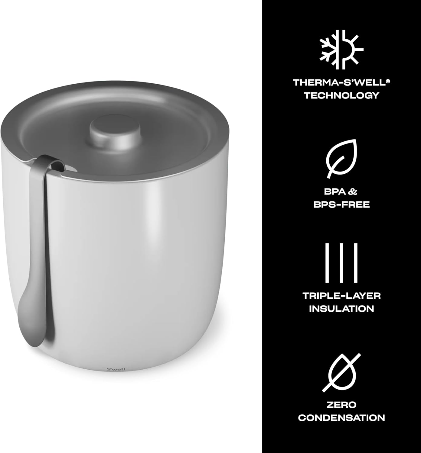 S’well Stainless Steel Ice Bucket with Tongs, 68oz Capacity, Teakwood Pattern Finish, Triple-Layer Vacuum Insulated to Keep Ice Colder Longer, BPA-Free Barware
