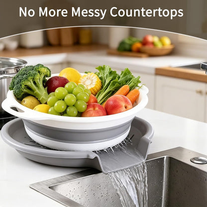 Collapsible Colanders Set of 4 - Food Strainers with Oversized Over Sink Draining Tray, Space Saving Foldable Kitchen Strainer Basket for Washing Vegetables, Fruit, Pasta & Rice, BPA-Free