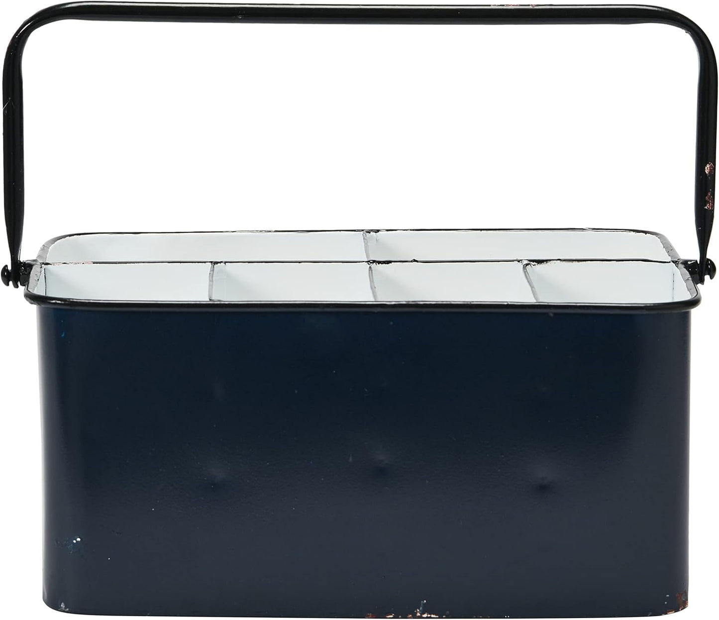 Creative Co-Op Farmhouse Metal Storage Caddy with 6 Compartments and Handle, Distressed Blue and White