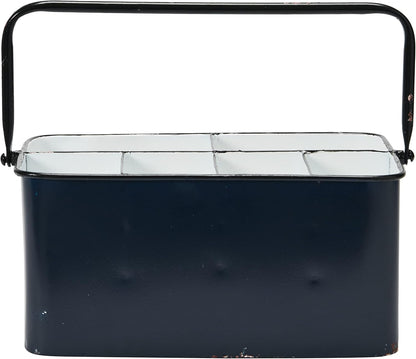 Creative Co-Op Farmhouse Metal Storage Caddy with 6 Compartments and Handle, Distressed Blue and White