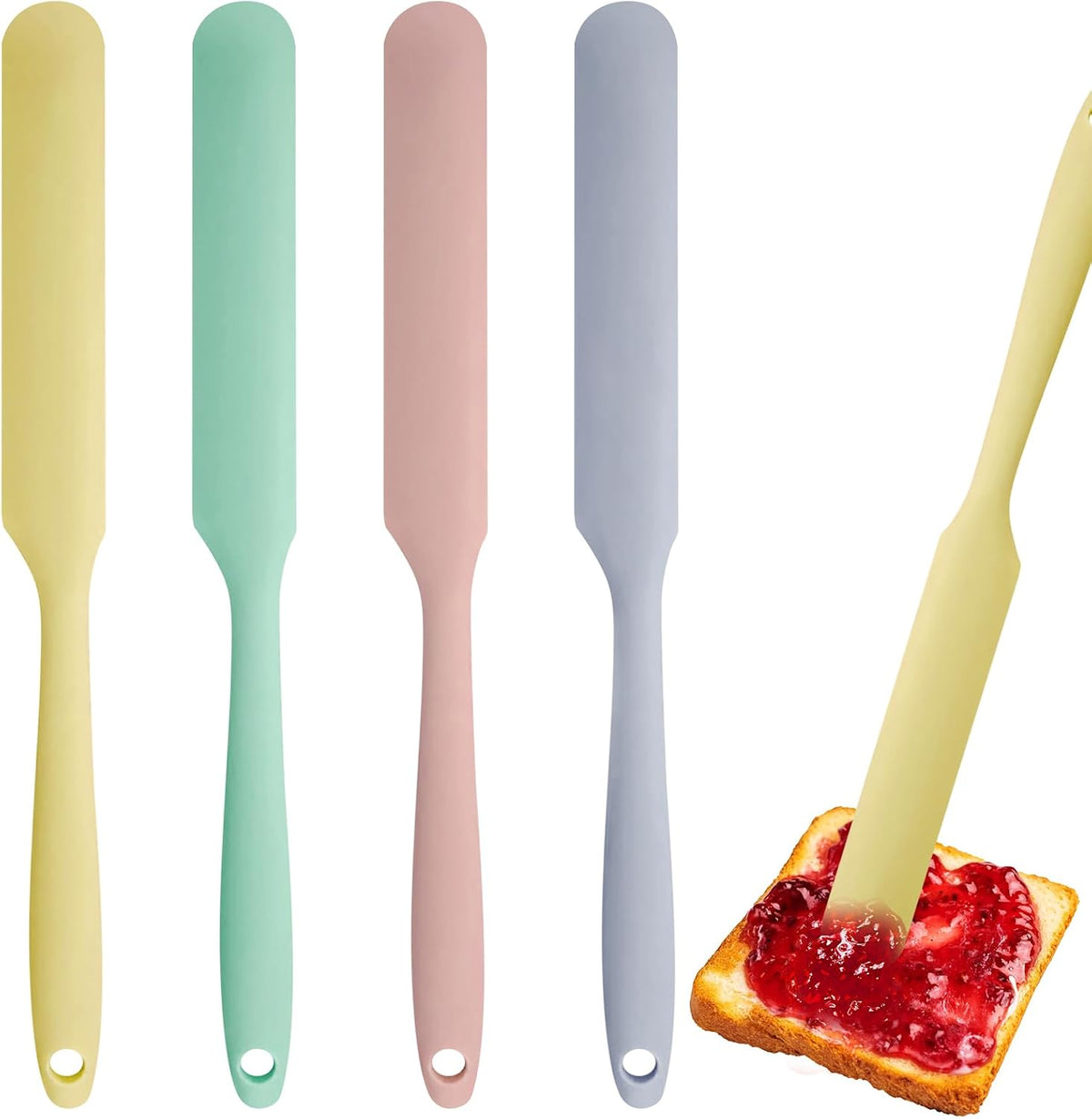 4 Silicone Jar Spatulas,9.8" Long Handle Slim Scraper for Butter