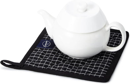 Encasa XO Pot Holders, Quilted Kitchen Hot Pads 8"x8" Black