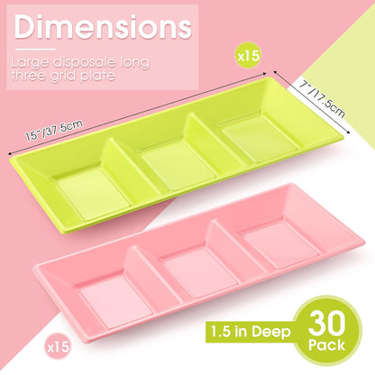 Ziliny 20pcs Black 3 Section Serving Tray Bulk Serving Dish Compartment Appetizer Tray Plastic Dessert Platter Divided Disposable Plate for a Tini Bit Older Party
