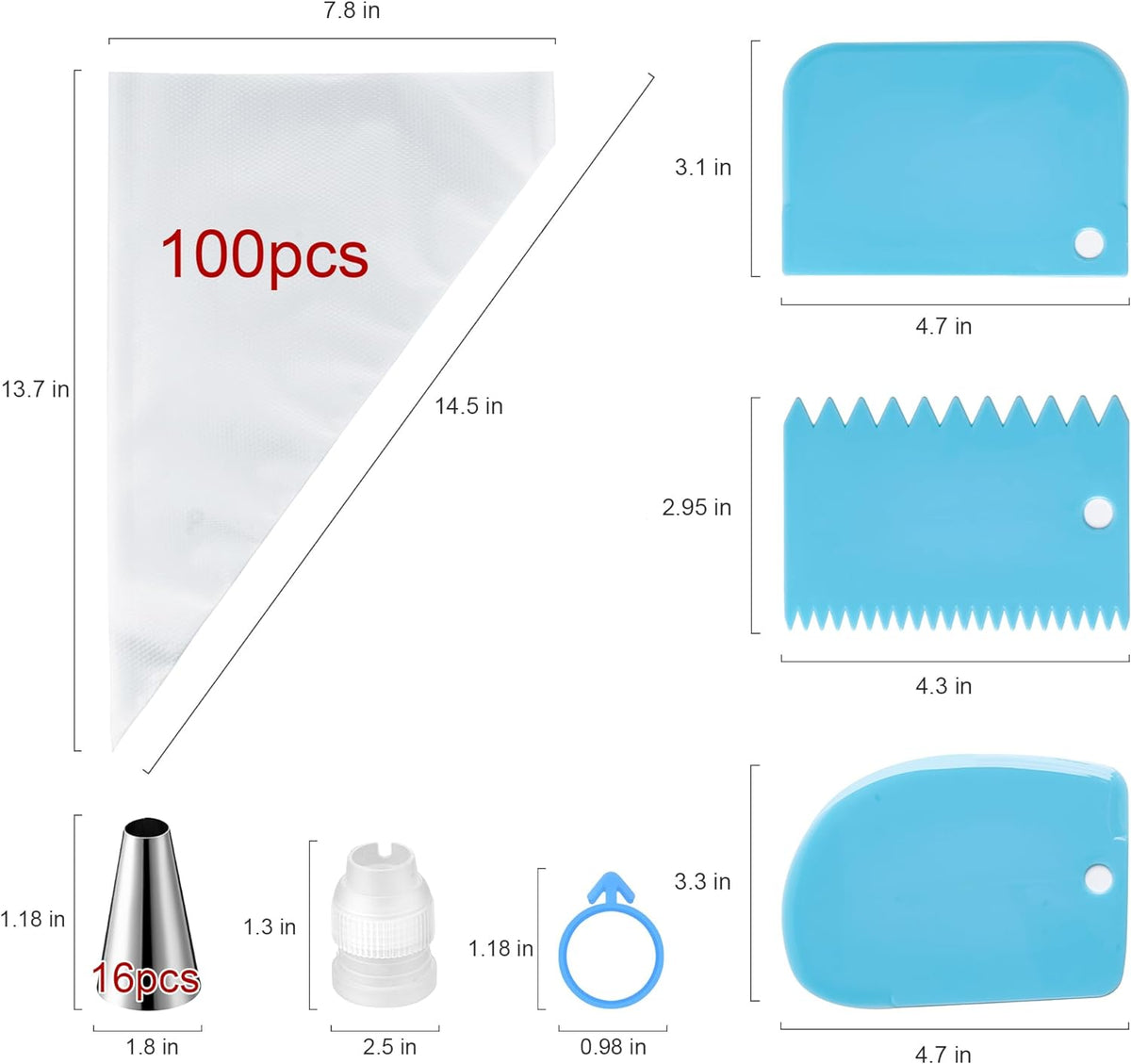 Piping Bags and Tips Set, 100 PCS 12in Pastry Bags, Piping Bags Disposable