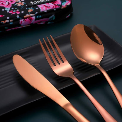 Travel Utensils,Reusable Silverware Set To Go Portable Cutlery Set with a Waterproof Carrying Case for Lunch Boxes Workplace Camping Picnic (Purple)