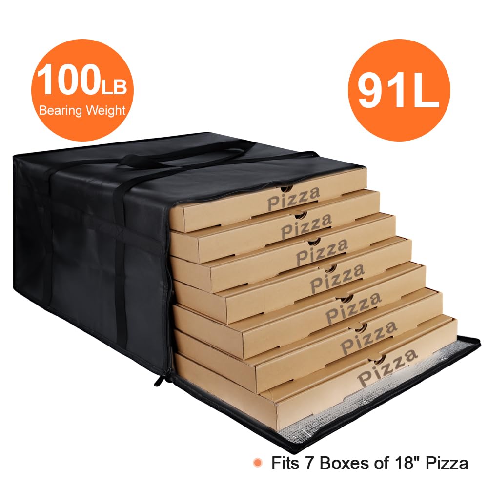 Insulated Food Delivery Bag, XXXL Insulated Reusable Grocery Cooler/Hot Bags, Tote Bag for Shopping/Travel/Doordash, Catering Bag Doordash 22x14x13, Black, 1-Pack