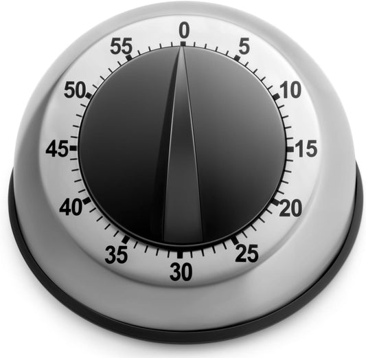 Kitchen Timer for Cooking, Chef Cooking Magnetic Timer - No Batteries Required - Loud Alarm, Mechanical Desk Manual Timers - Magnetic Clock Backing, Countdown Reminder - Stainless Steel Body
