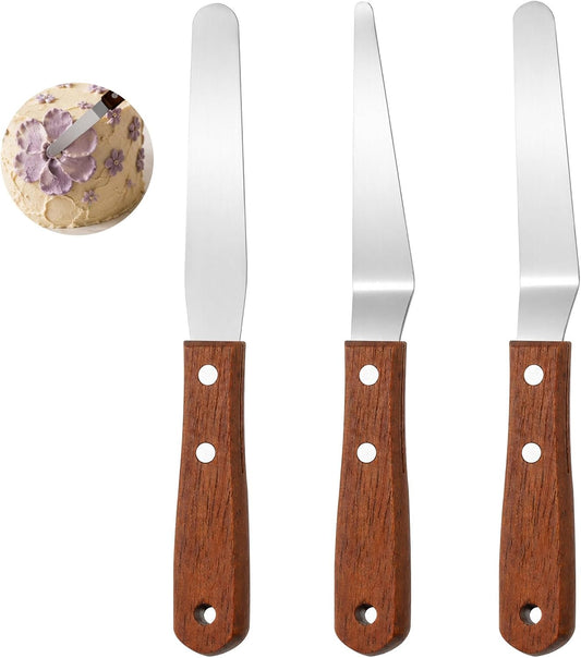 Straight Icing Spatula, 3-Pack Stainless Frosting Cake Spatula Set 4”Metal Decorating Spatulas