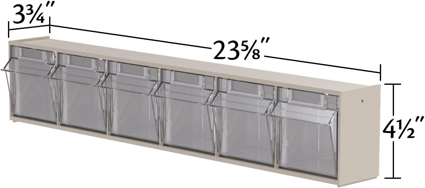 Akro-Mils TiltView Plastic Storage Cabinet with 6 Tilt Out Bins, Horizontal Organizer, Teacher Toolbox, and Office Supply Organizer, 23-5/8" W x 3-1/2" H x 3-3/4" D, Stone