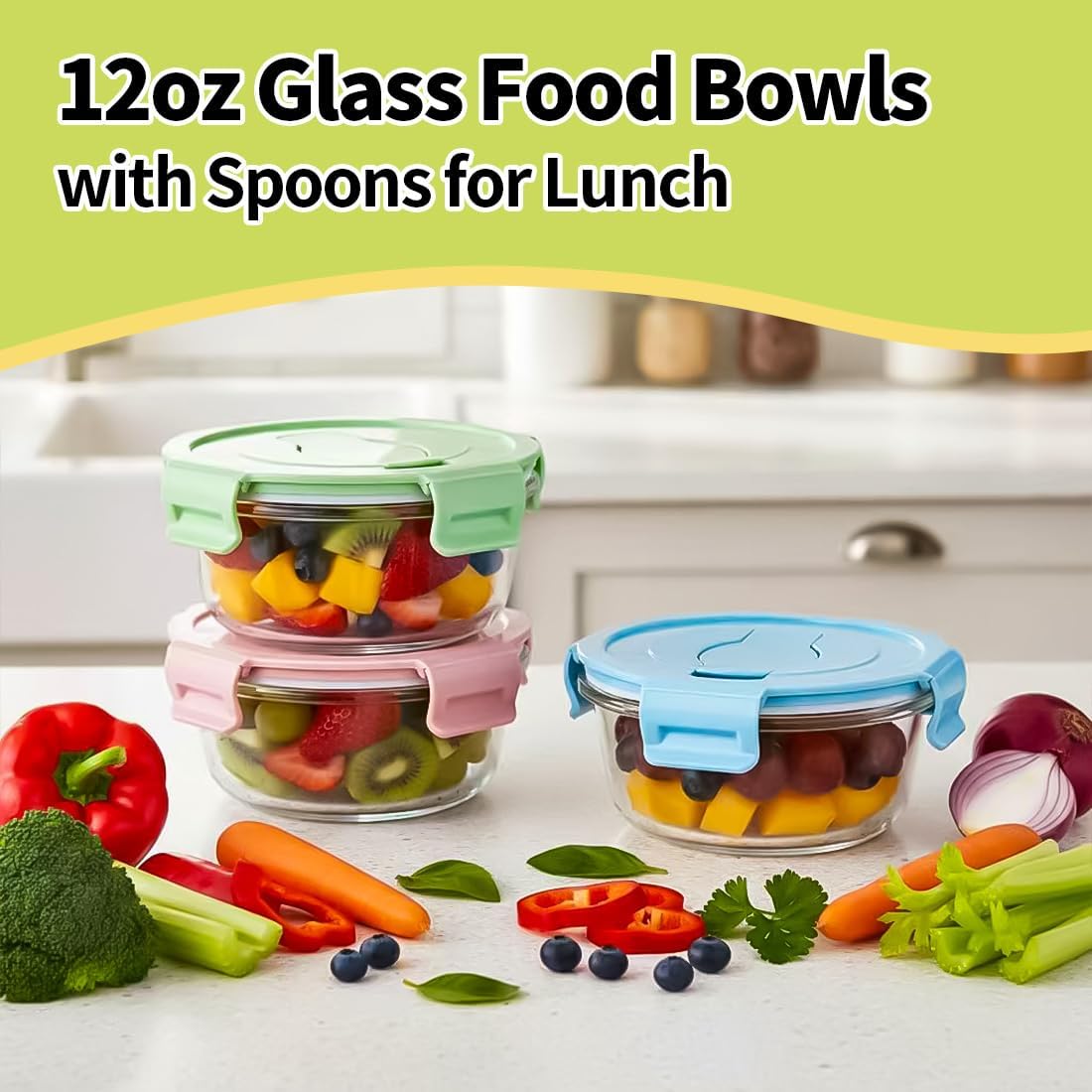 16oz Square Glass Food Storage Containers With Lids, 2 Cup Square Glass Food Containers With Lids, BPA free Small Meal Prep Bowls for leftovers, Dishwasher, Freezer Safe (8Pack)