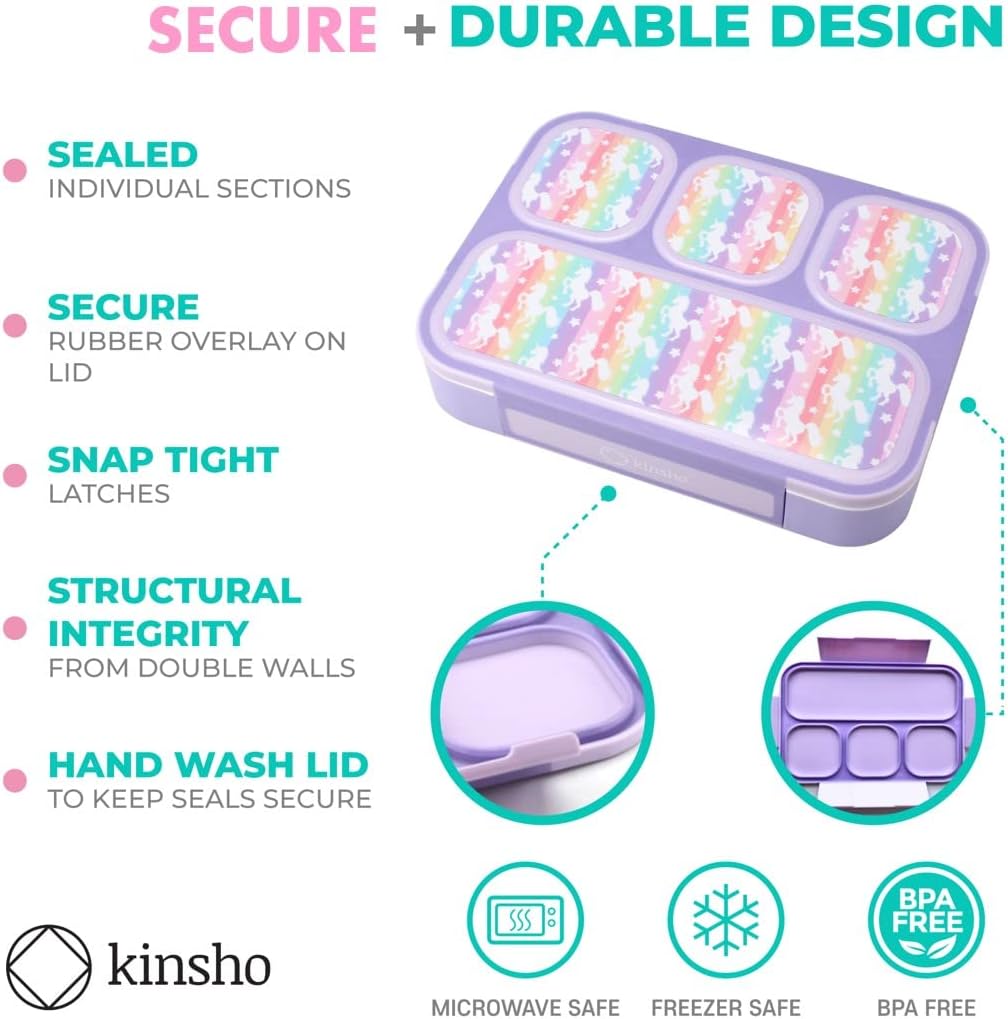 Bento Lunch Box for Kids or Adults, Snack Containers for Boys, Girls, School Daycare Work, 3 Divided Compartments Meal Planning Portion Control, BPA-Free Boxes, Utensils | Blue Purple 2 pack